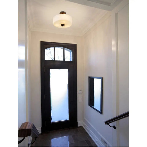 Entryway with Three Light Matte Black Semi Flush Mount Ceiling Fixture With Tuscan Inspired Details UL Listed CUL CETL Round Frame Design