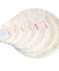 Top Tier Cotton Polishing Wheels Ten Piece Bundle Assorted Sizes Smaller Arbor Holes Compatible With Grinders Jewelry Wood Metal For Killer Slick Mirror Shine, showing various cotton wheel sizes.