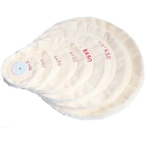 Top Shelf Cotton Polishing Wheels For Angle Grinders Badass Fiberglass Backed Cloth Buffing Pads in varying sizes 3 to 10 inch.