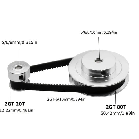 Game Changer 2GT Timing Pulley Kit Drops Speed 4 To 1 For Raw Torque Smooth Moves On 3D Printer Setup Fits Matched 20 And 80 Tooth Gear Set For 6 And 10 Mm Timing Belts Keeps It Rock Solid For Heavy Duty Engraving Jobs Everyday, 2GT 20T and 80T pulleys with 6/10 mm belt sizes