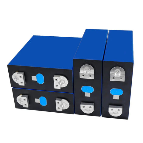 4 Pack LiFePO4 Deep Cycle Batteries 12V 330Ah MB31 Cells With Double Hole Studs, blue casing and durable connections.