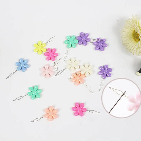 40 Piece Dope Petal Shaped Needle Threader Set In Assorted Colors for hand sewing and crafts, showing colorful threaders.