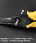 Using pliers to cut break-away screw for customizing length, part of 10 Pack Wooden Drawer Pulls And Knobs Natural Wood And Metal T Bar Cabinet Handles.