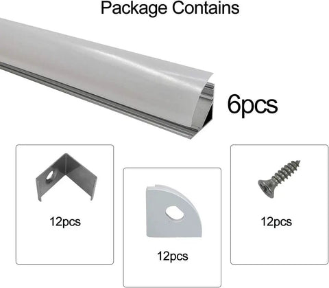 6-Pack 1ft Aluminum LED Channel System With V Shape Diffuser Cover End Caps And Mounting Clips For Indoor LED Strips 16x16mm Profile