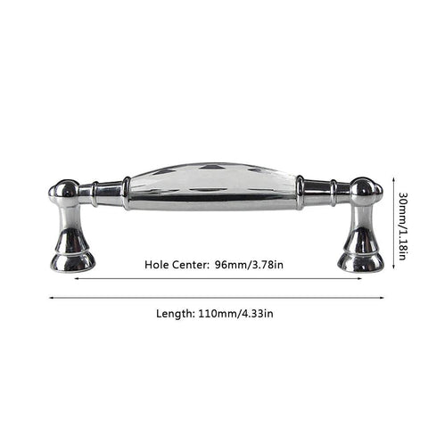 Two Pack 3.78 Inch Glass Dresser Drawer Handles With Clear Crystal Look Pull Knobs In Chrome Metal Finish, 96mm Center To Center