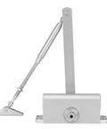 Adjustable Automatic Hydraulic Door Closer with 90 Degree Positioning, cast aluminum and cold rolled steel.