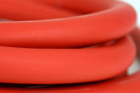 Close-up of red Beefy 30 Amp L14-30 Generator Extension Cord, 30ft Long, Lighted Plugs, 4 Prong, SJEOW Insulation, flexible to -58F