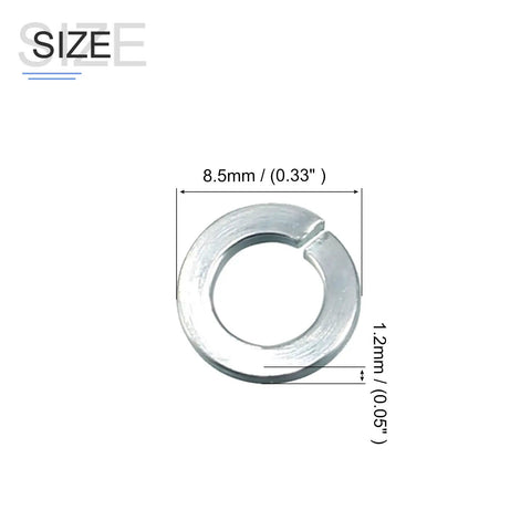 Close-up of a Heavy Duty Three Sixteenth Inch Split Lock Washer with dimensions, zinc plated carbon steel for household projects.