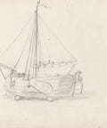 Sailboat sketch from Adolph Tidemand's Sailboat On Land 1856 Framed Art Print 24x16 Inches In Black Modern Wood Frame