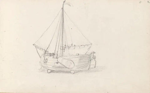 Sailboat sketch from Adolph Tidemand's Sailboat On Land 1856 Framed Art Print 24x16 Inches In Black Modern Wood Frame