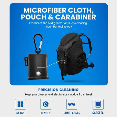 Purgenic microfiber cloth with carabiner pouch; 6-pack glasses and lens cleaning set