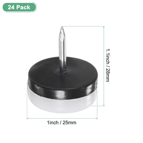 24 Pack Heavy Duty Furniture Sliders With Stainless Steel Nail On Chair Leg Guards. 1 inch diameter and 1.1 inch height for floor protection.