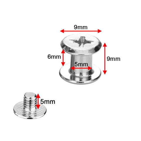 45 Pairs Of Top Shelf 304 Stainless Steel Chicago Screws For Rock Solid Leather Crafting And Bookbinding No Sweat Fastening Hardware For Bags And Diy Projects, showing detailed dimensions of screws and fasteners.