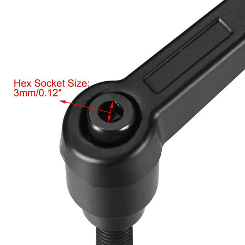 Close-up of Built Tough M6 Adjustable Clamping Lever Knobs Quick Turn Handle showing hex socket size 3mm.