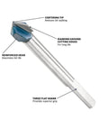Glass and tile drill bit with blue tip, diamond-ground cutting edges, reinforced head