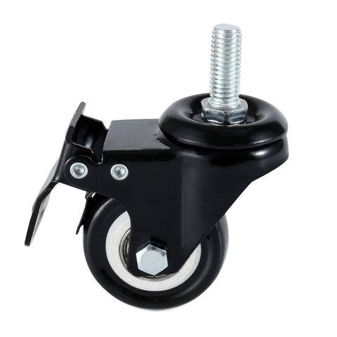Swivel caster wheel, 1.5-inch, 3/8-16 threaded stem, black non-marking polyurethane wheel with brake lever