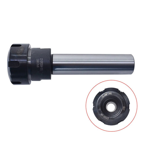 ER32 4In Long Straight Shank Collet Chuck Holder for CNC Milling, Alloy Steel, 1In Shank, displayed flat with close-up of collet end.