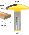 Go-To Horizontal Crown Router Bit With 1-1/2 Inch Radius And 1/2 Inch Shank displaying actual size and profile cutouts.