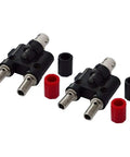 BNC Female To Dual Banana Female Binding Post RF Coax Splitter Adapter For HF Radios And Antennas Pack Of 2 shown with connectors