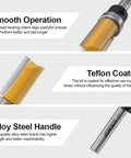 Close-up of 4 Pc Pattern Flush Trim Router Bit Set With 1/4 Inch Shank and Heavy Duty Carbide Woodworking Bits, Teflon coated for smooth operation.