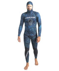 2mm Hooded Wetsuit 2-Piece Nylon Camouflage Blue For Spearfishing And Freediving, Lightweight Blue Water Training Suit, Size 2XL