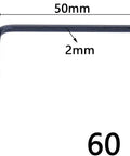 60 Pieces 2mm L Shaped Hex Key Wrench Set Allen Wrench Kit, single hex key showing 50mm x 17mm dimensions