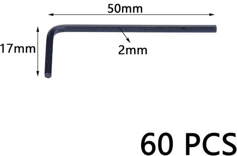 60 Pieces 2mm L Shaped Hex Key Wrench Set Allen Wrench Kit, single hex key showing 50mm x 17mm dimensions