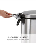 Lock-tight handle of X Large Pet Food Storage Container With Airtight Seal Keeps Dog Food Cat Food And Bird Feed Fresh, Extra Large Capacity