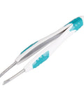 Slant Tip Precision Tweezers With Easy Grip Non Slip Rubber Handle For Brows, Facial Hair, Splinters And Ingrown Hair Removal, Stainless Steel, Pinpoint Plucking, Pro Grade Tweezers, white and teal