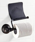 Oil Rubbed Bronze Toilet Paper Holder With Cover, Brass Tissue Roll Holder For Bathroom, mounted on white tiled wall
