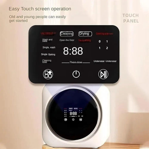 Hella Compact Two In One Mini Washer And Dryer Combo Wall Mount Portable Laundry Machine With Stainless Steel Drum fast cycle touchscreen controls.