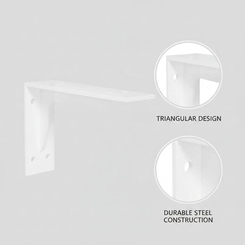 Heavy Duty Triangular Steel Shelf Bracket For Floating Shelves And Desks, Cold Rolled Steel, 2 Inch Depth, Rock Solid Mount, 1 Pc, white