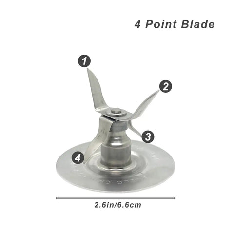 Stainless steel 4-point blade from Two Pack Blender Replacement Parts Kit With Ice Crusher Blades And Four Rubber O Rings Sealing Gaskets