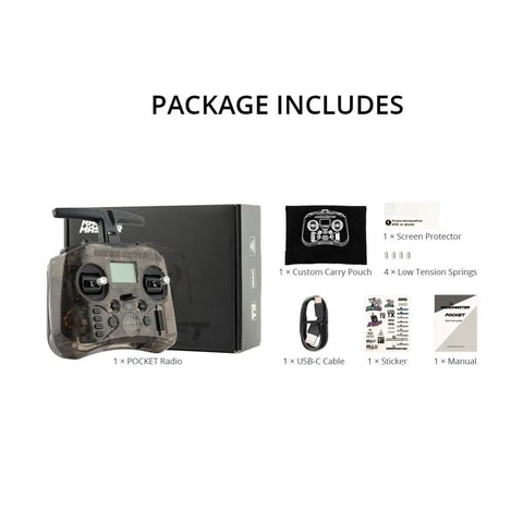 Pocket EdgeTX Gimbal Transmitter For FPV Drones With Hall Effect Joystick And ExpressLRS Or CC2500 packaging contents