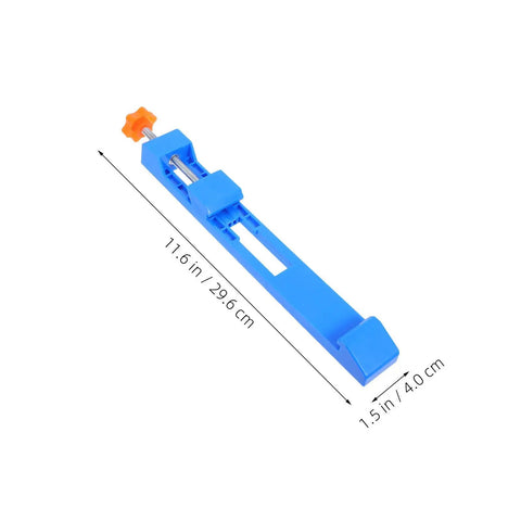 2pcs Adjustable Wood Cutting Positioning Clamps For Your Circular Saw Rail shown in blue color with measurement markings for accurate cutting.