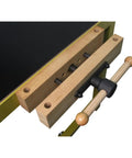 Heavy Duty 10 Inch Table Saw With Rolling Workbench, 50 Inch Rip Capacity, 5 Horsepower 3 Phase Motor close-up of wooden vice mechanism.