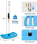 Three In One Kids Swing Set With Disc Seat Climbing Rope Pull Up Bar And Balance Board For Outdoor Treehouse And Backyard Play Easy Setup Durable Child Safe Playground Accessory featuring blue balance board dimensions and rope details.
