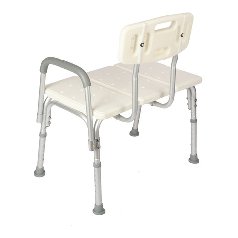 Back view of Tub Transfer Bench With Backrest For Bathtub Height Adjustable Shower Chair Safe Senior Bath Seat Heavy Duty Non Slip Feet