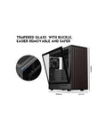 ATX Mid Tower Gaming Case With Walnut Wood Front Panel And Tempered Glass Side Panel, Black Finish, USB 3.0 And Type C Ports