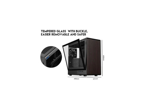 ATX Mid Tower Gaming Case With Walnut Wood Front Panel And Tempered Glass Side Panel, Black Finish, USB 3.0 And Type C Ports
