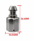 Front view of silver metal RTK GPS quick-release adapter for Trimble poles; 36.6mm tall, 18.85mm base.