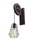 Rad Industrial Wall Sconce With Vintage Metal Cage Shade For Living Room Bedroom Kitchen Hallway And Bathroom Black Surface Mount Ceiling Light, features a metal cage design and pulley detail.