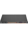 Front view of Ten Outlet Power Sequencer Conditioner With USB Charging Port, black metal rack mount for DJ and pro audio gear.