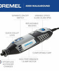 Corded Rotary Tool Kit With Variable Speed 5000 To 35000 RPM, 4000 Series High Performance Motor, ergonomic handle detail