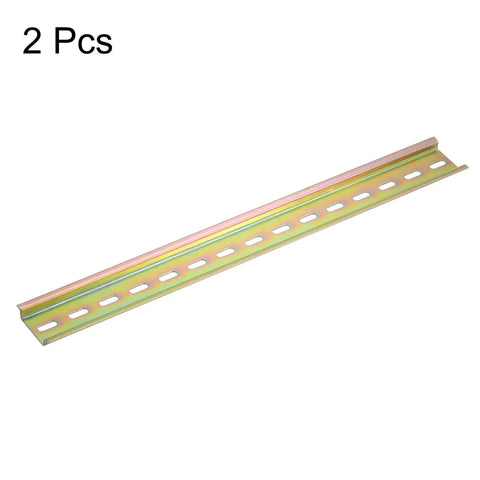 2 Pack DIN Rail Slotted Iron Mounting Guide 16 Inch Long 35mm Wide 7.5mm High Bronze Tone For Electrical Installations