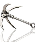 Foldable Stainless Steel Grappling Hook With Four Folding Claws Beefy Heavy Duty Outdoor Gear For Camping And Hiking Ideal For Tree Rock And Mountain Climbing And Survival, shown with extended serrated claws