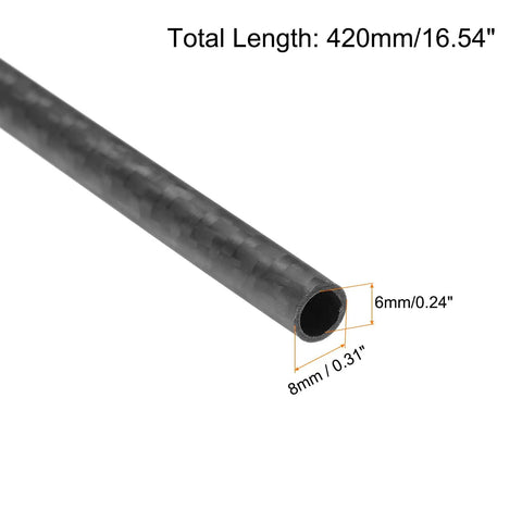 Close-up view of Carbon Fiber Tubes 6x8x420mm Matte Surface 3K Roll Wrapped Round Tubing For RC Drones and DIY Projects.