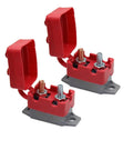 Heavy Duty 12Volt Auto Reset Stud Mount Circuit Breaker Waterproof Overcurrent Protector For Cars And Trucks Rock Solid 40A 50A side view with red covers