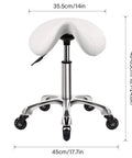 Front view of a Heavy Duty Saddle Rolling Stool With Wheels Hydraulic Swivel Ergonomic Leather Seat Adjustable Height 400 Lb Capacity