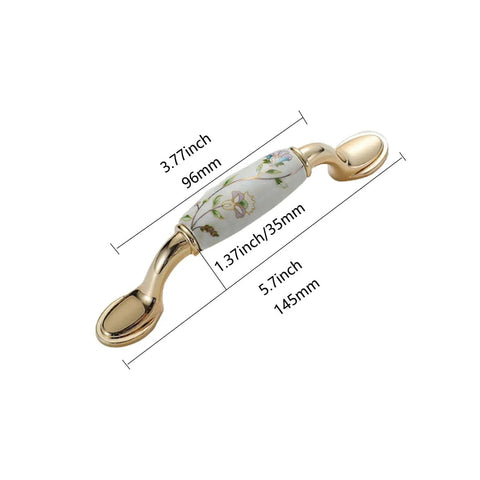 Ceramic Door Knobs Set, 2 Pcs Retro Furniture Handle, Vintage Antique Drawer Pulls Cupboard Knob, Cabinet Pull Handles, Zinc Alloy With Ceramic Accent, 3-3/4 Inch Hole Centers, side view.